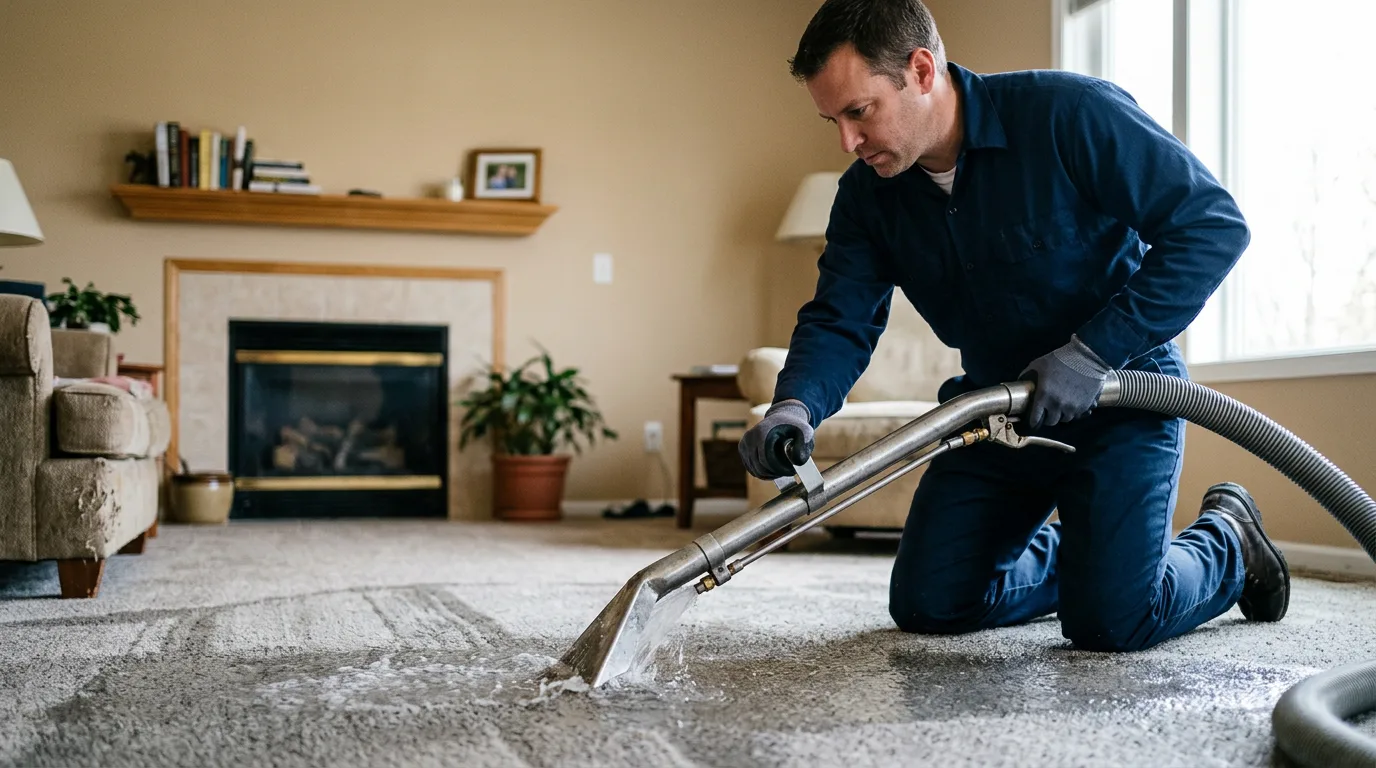 Water damage restoration technician working near Roland, AR